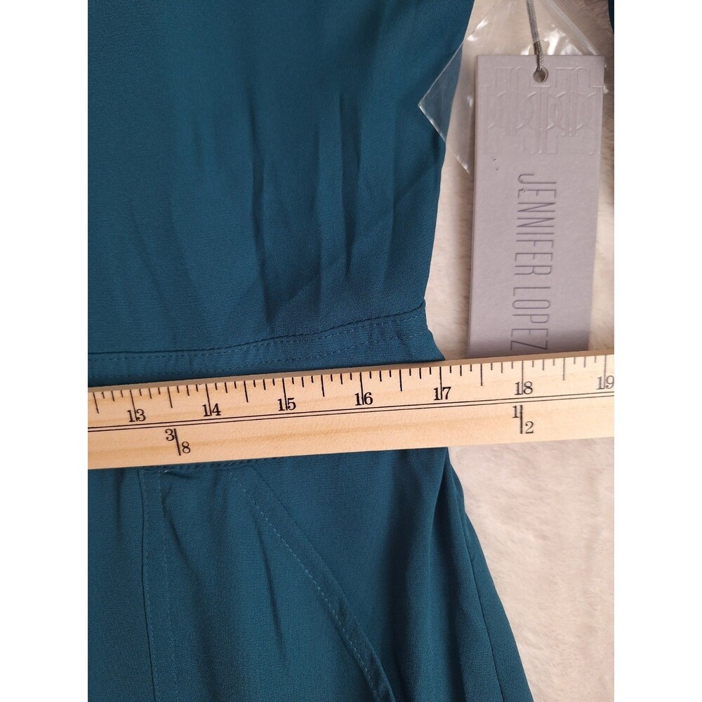 Jennifer Lopez Womens 14 Roll Tab Sleeve Shorts Romper Turquoise Green Pockets - Picture 11 of 15